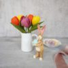 23 Easter Hamper felt flower Tulip bouquet with ceramic jar and a standing bunny - 3