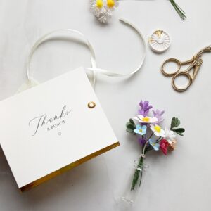 Thank you card with personalised mini bouquet and glass vase