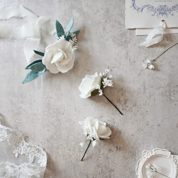 White rose babys breath corsage and boutonniere set image 7 White rose babys breath corsage and boutonniere set image 7