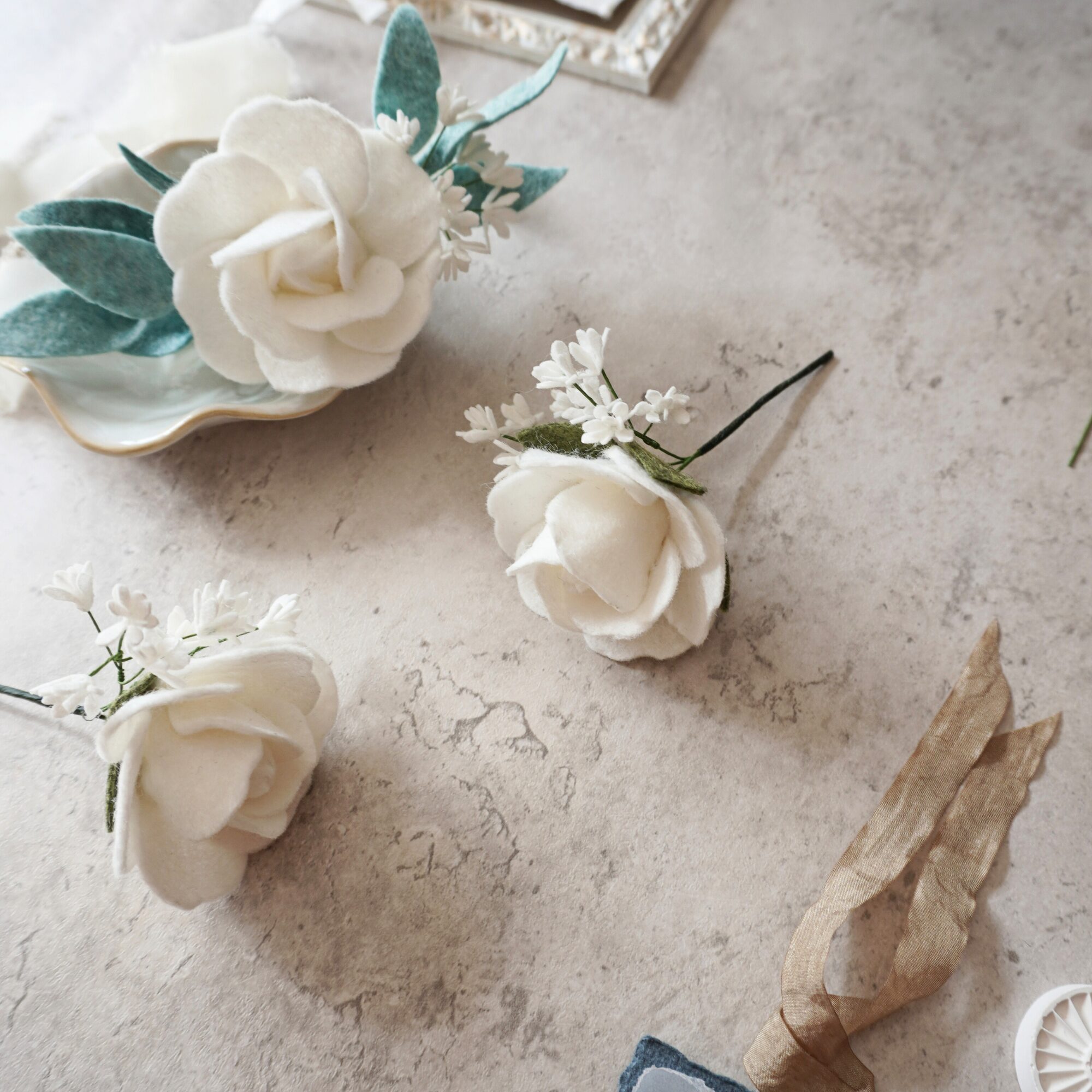 White rose babys breath corsage and boutonniere set image 3
