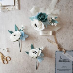 Something blue corsage and boutonniere set image 3
