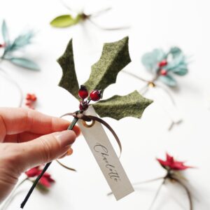 felt mini sprig with personalised tag