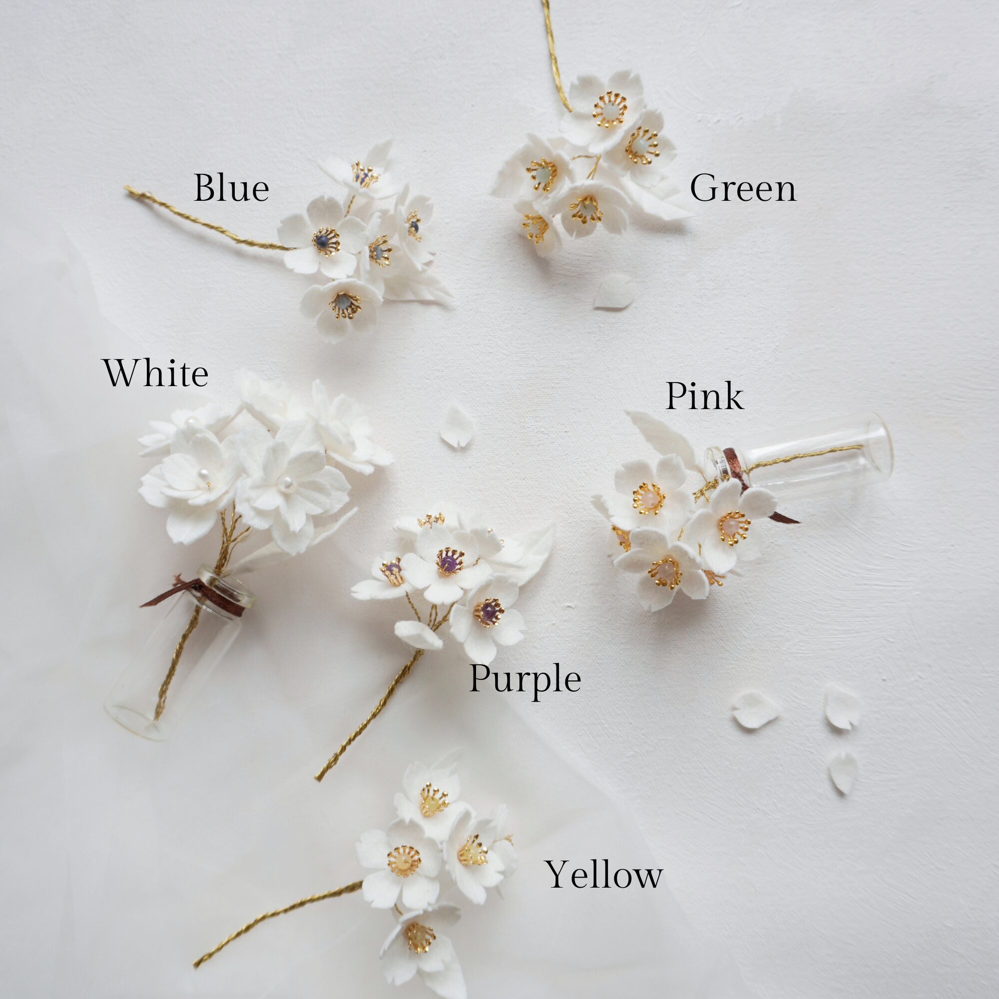 Felt cherry blossom with gemstone options