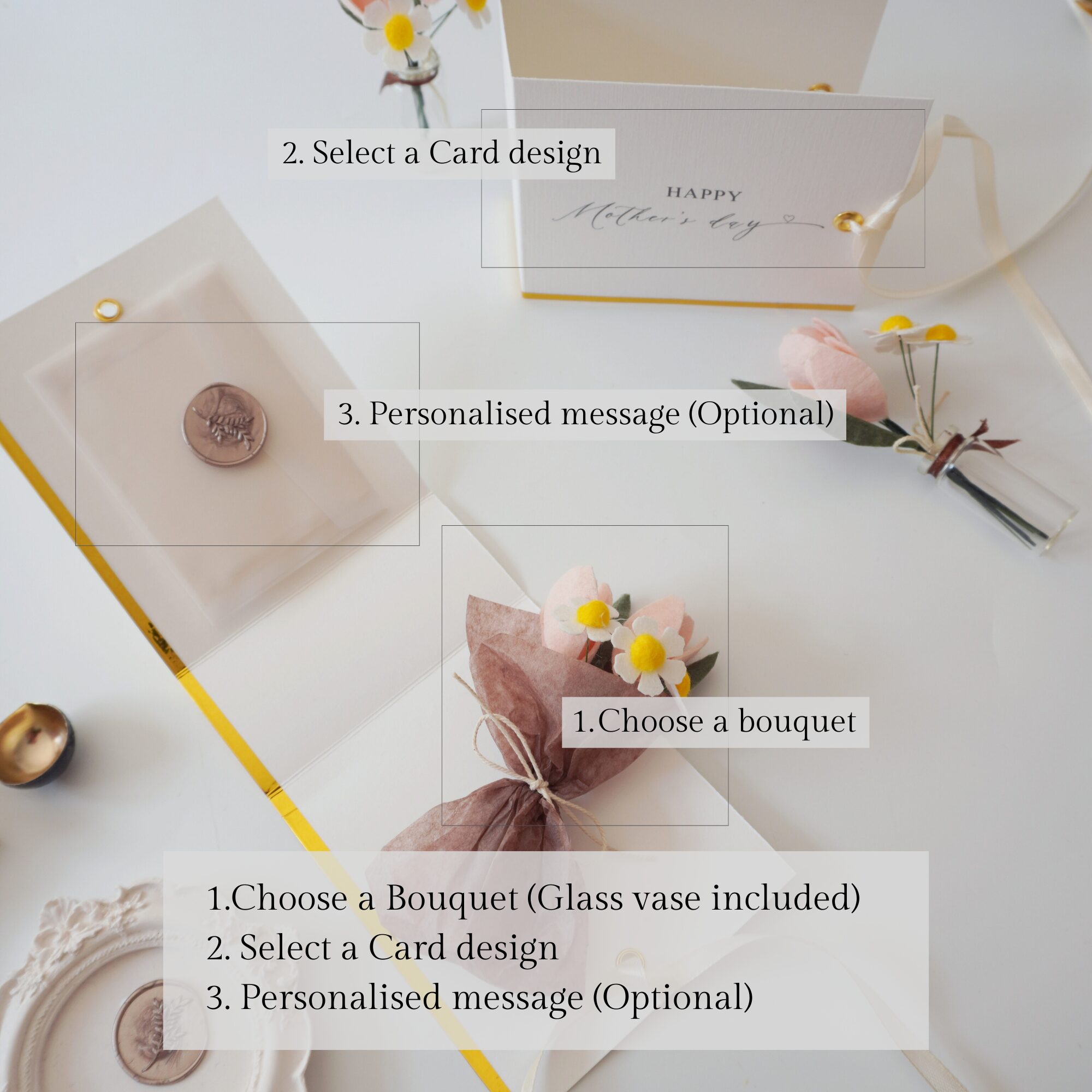 Greeting card with Felt tiny bouquet how to order