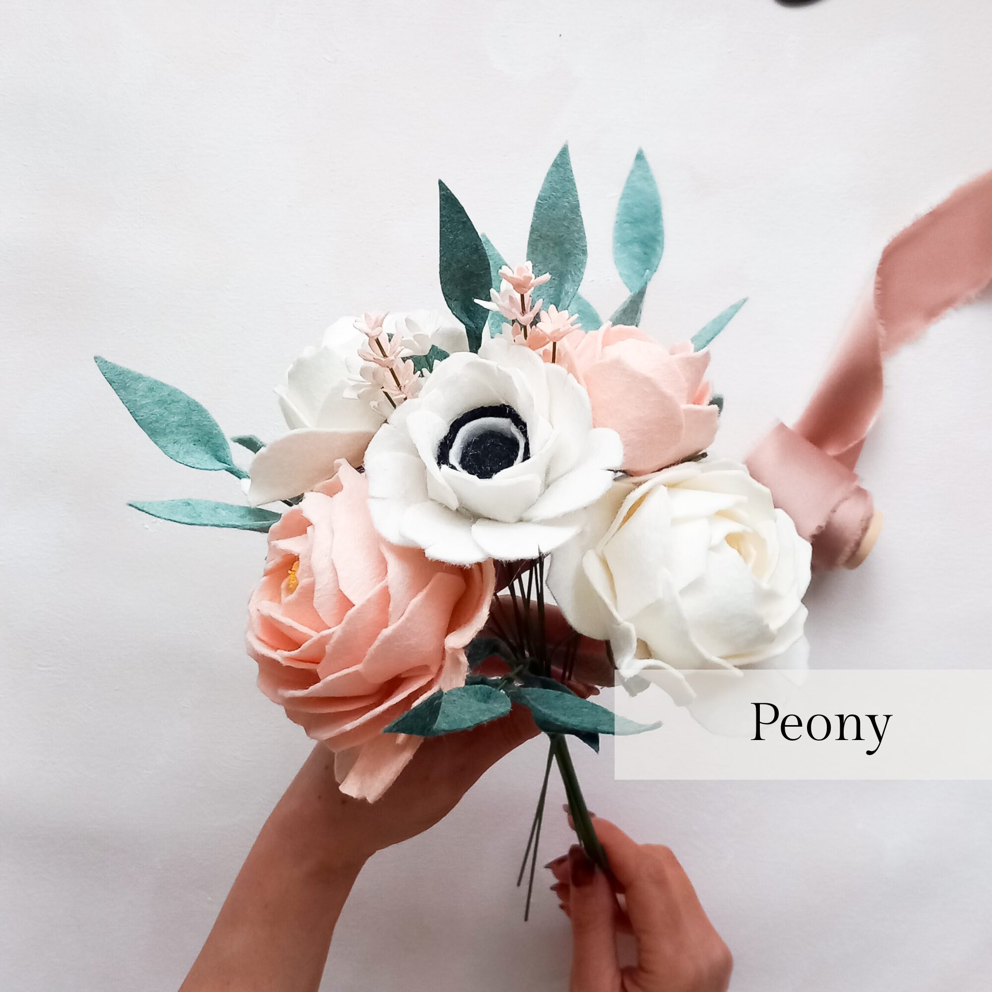 felt flower tutorials online course peony bouquet