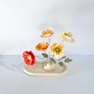 Felt Poppy Ikebana Arrangement – Mini Japandi Zen Decor in Orange & Pink | Handmade Wabi Sabi Floral Art