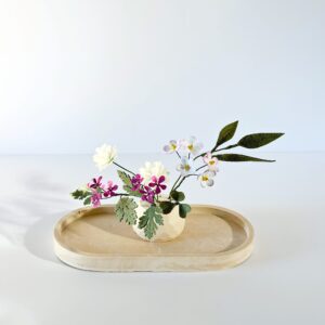 Wildflower Felt Ikebana Arrangement – Mini Japandi Zen Decor with Clover & Forget-Me-Not | Handmade Wabi Sabi Floral Art