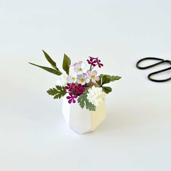 49 Wildflower Felt Bouquet in Pot | Mini Japandi Zen Decor | Handmade Clover & Forget-Me-Not Arrangement