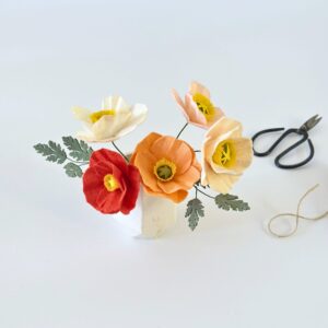 Felt Poppy Bouquet in Pot | Mini Japandi Zen Decor | Handmade Orange & Pink Arrangement