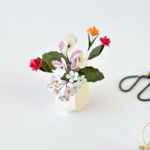 Purple Pansy Felt Bouquet in Pot | Mini Japandi Zen Decor | Handmade Floral Arrangement