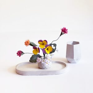 Mini Felt Flower Ikebana Arrangement – Japandi Zen Decor with Pansy & Forget-Me-Not | Handmade Wabi Sabi Floral Art